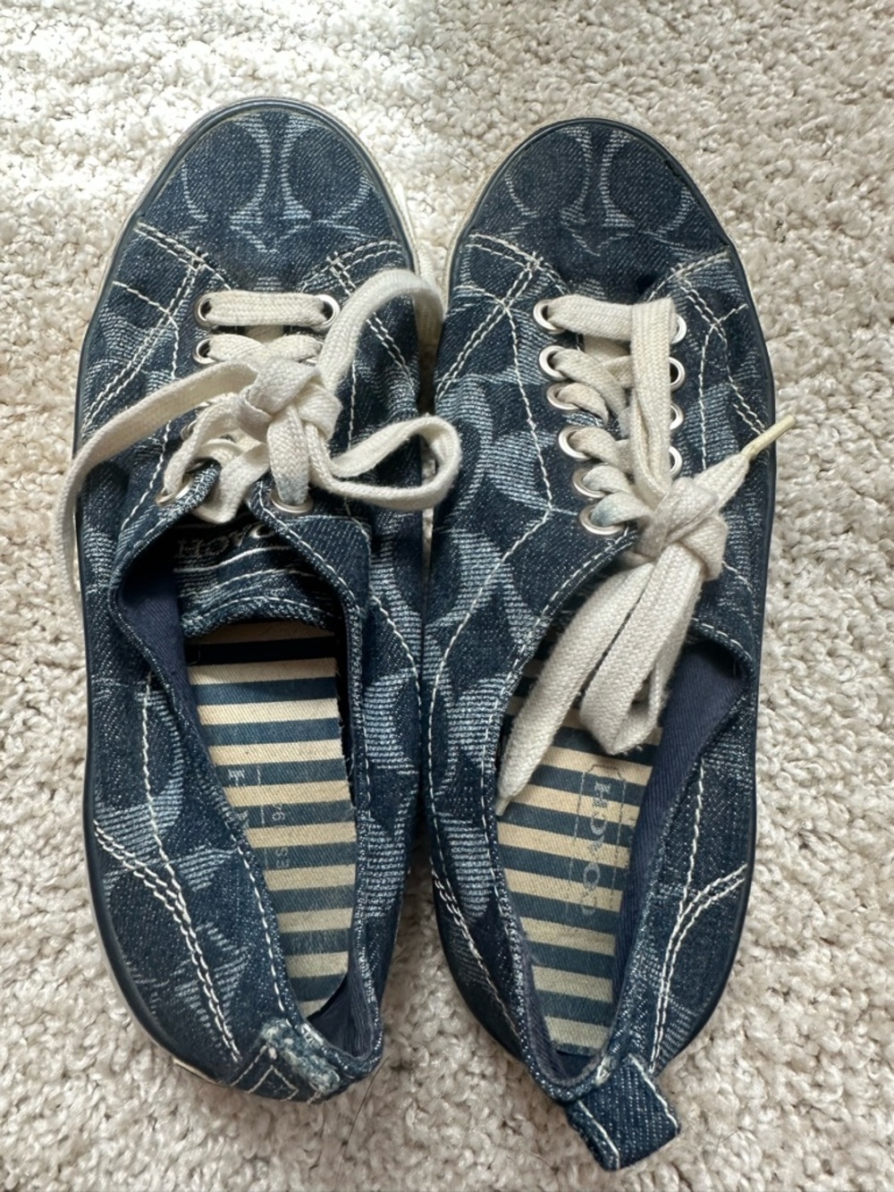 Coach Blue and White Sneakers with Signature Pattern size 6
